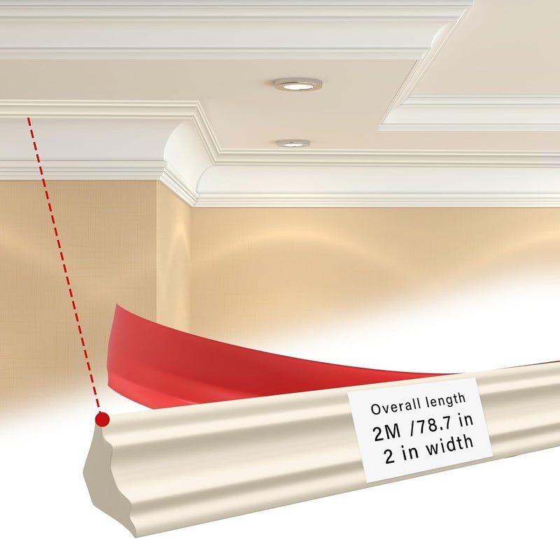 Pushglossy Ceiling Crown Molding Trim 79 Length 2 Wide Self Adhesive Crown Molding Peel and Stick Ceiling Trim White Wall Decorative Ceiling Moulding for DIY Home Indoor Craft - Image 4